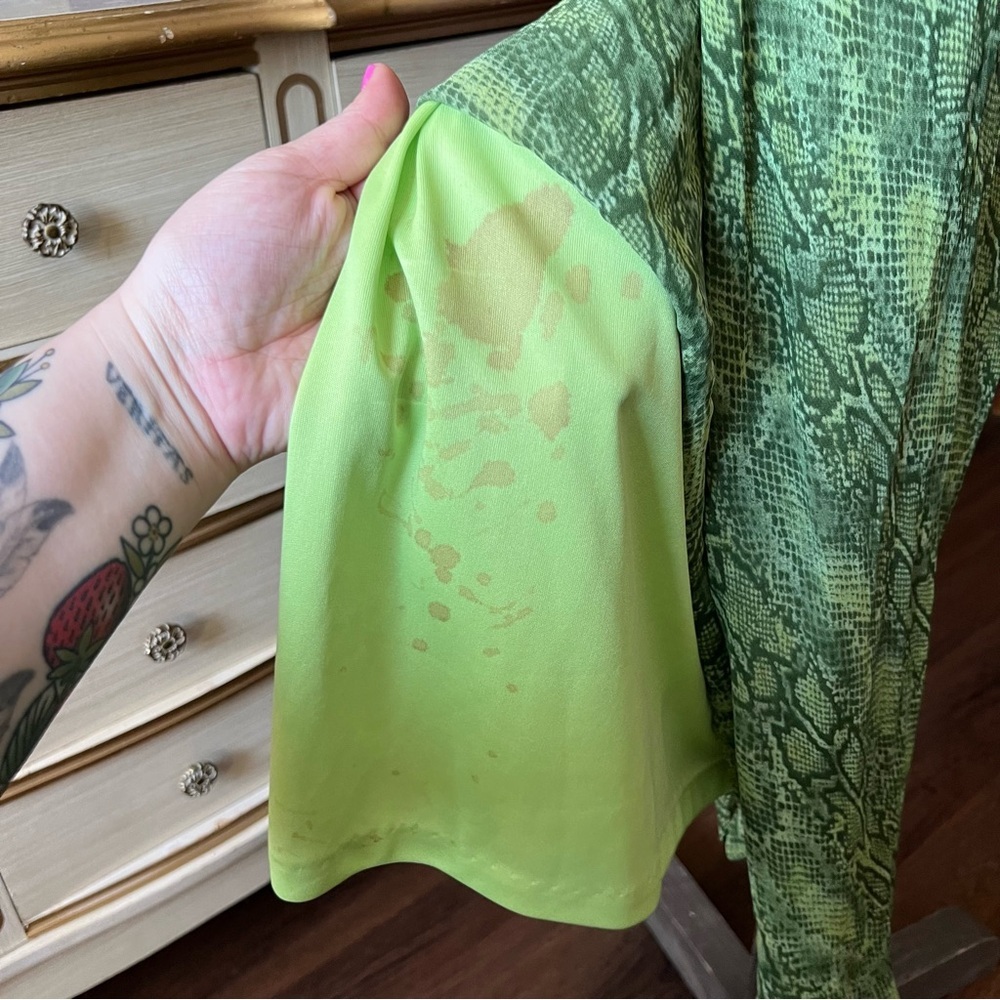 Y2K Vintage Betsey Johnson New York Snake Print Neon Green Dress Small Petite - Picture 5 of 14